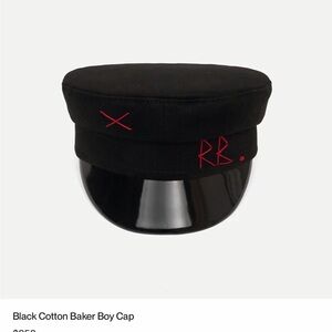 Black Baker Boy Cap with Red Embroidery